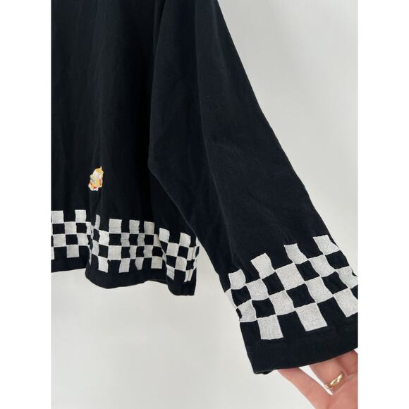 Michael Simon Lite Jacket Womens Medium Black Racecar Racing Flag Cars Buttons - Picture 11 of 16